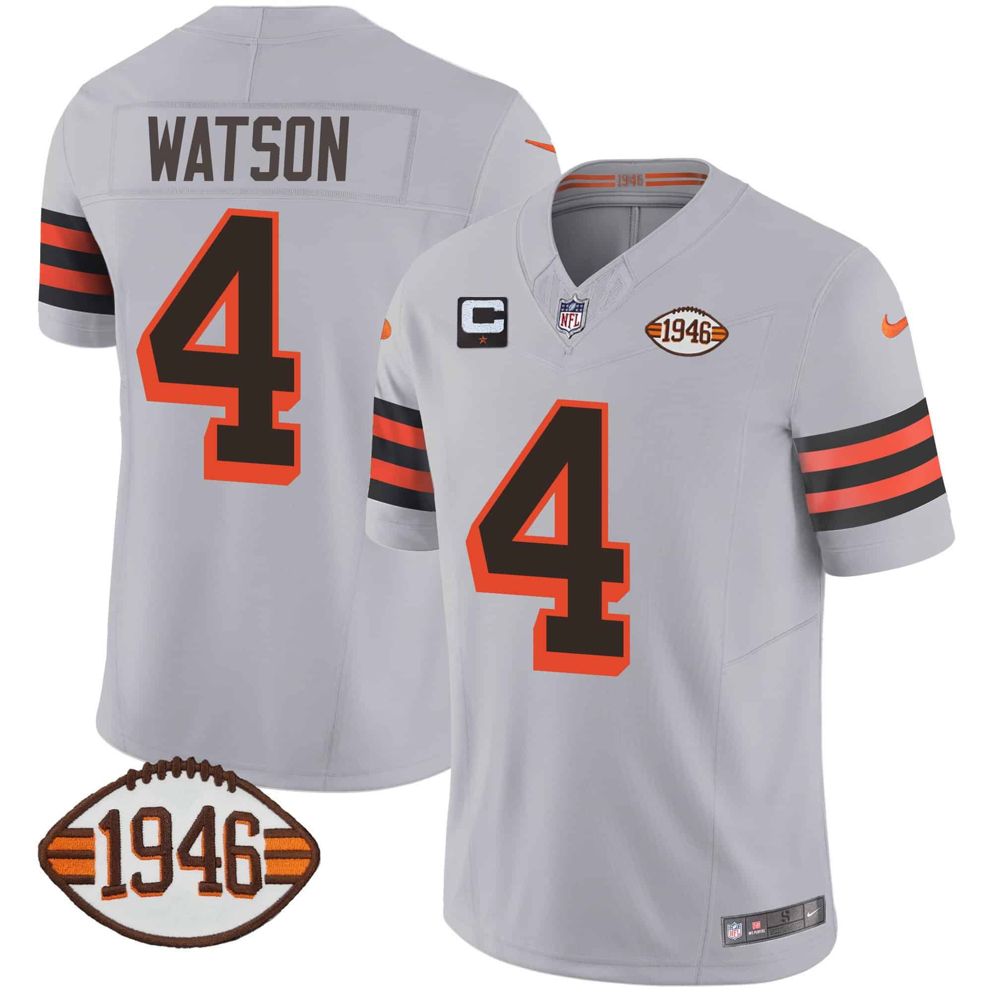 Men Cleveland Browns #4 Watson Grey 1946 75th Anniversary Patch 2024 Nike NFL Jersey